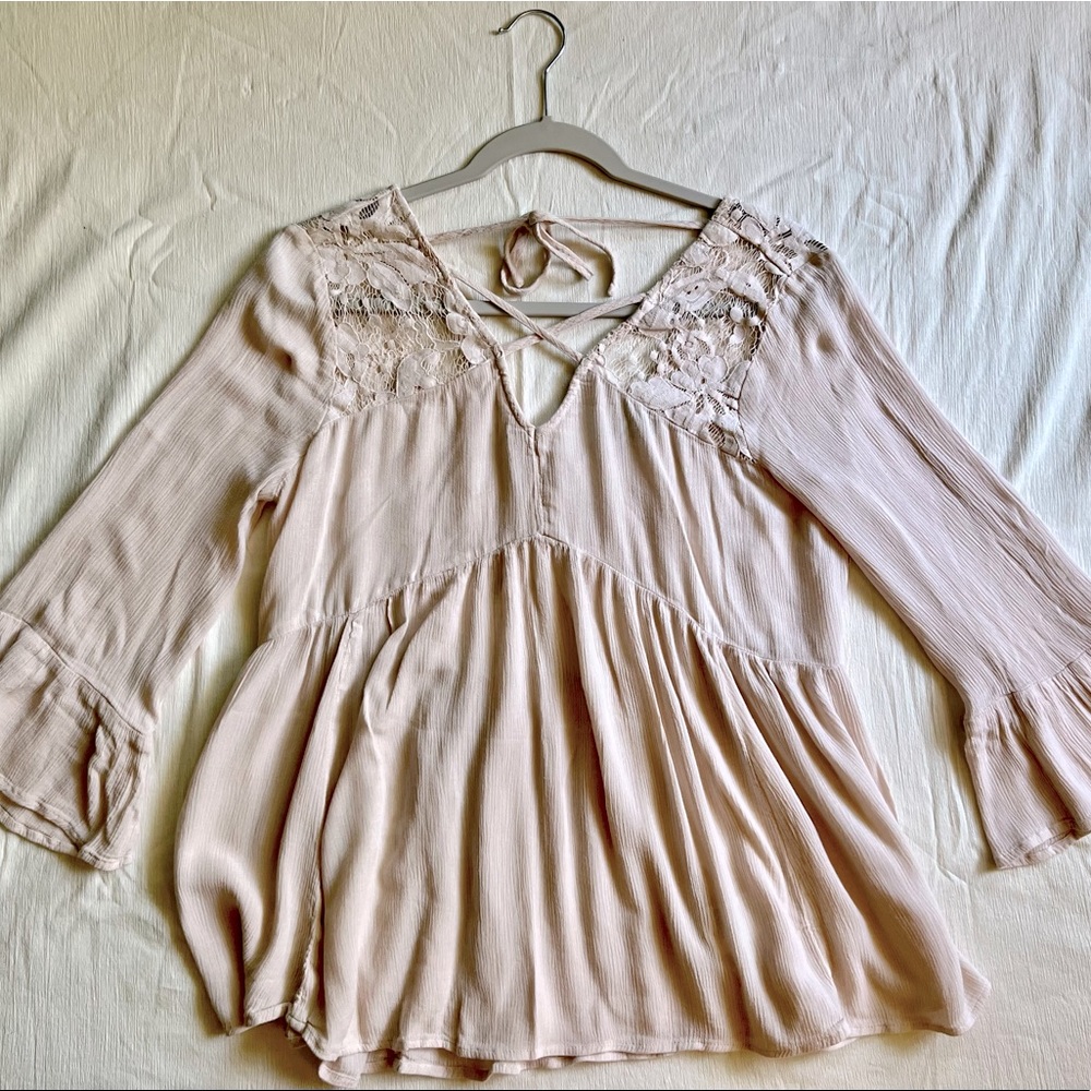 American Eagle Outfitters Baby Doll Lace Blouse in Light Pink